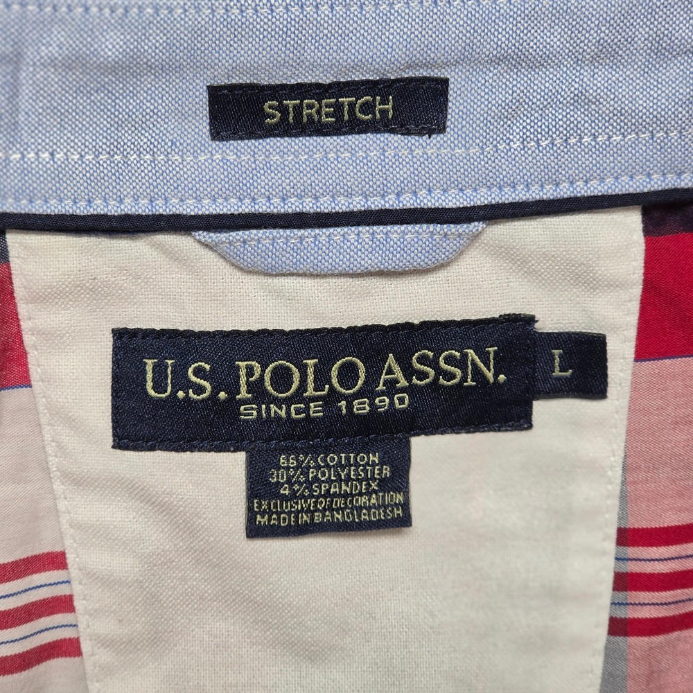 U.S. Polo Assn. Button Down Mens L Red Plaid Excellent Short Sleeve Stretch - Picture 3 of 12
